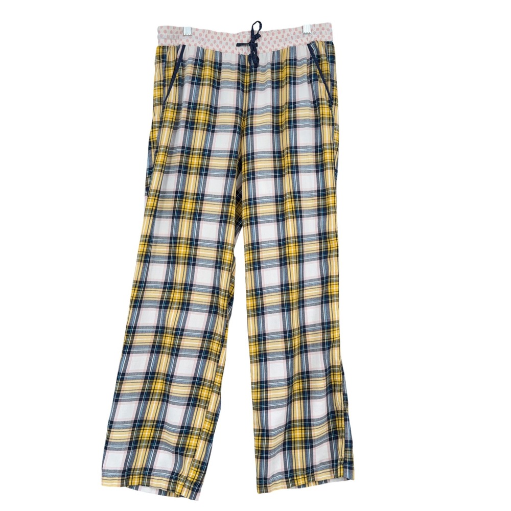 Boden Plaid Pajama Pants Womens S 100% Cotton Yellow Blue‎ WP042